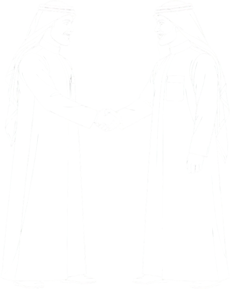 Line drawing of two men shaking hands.